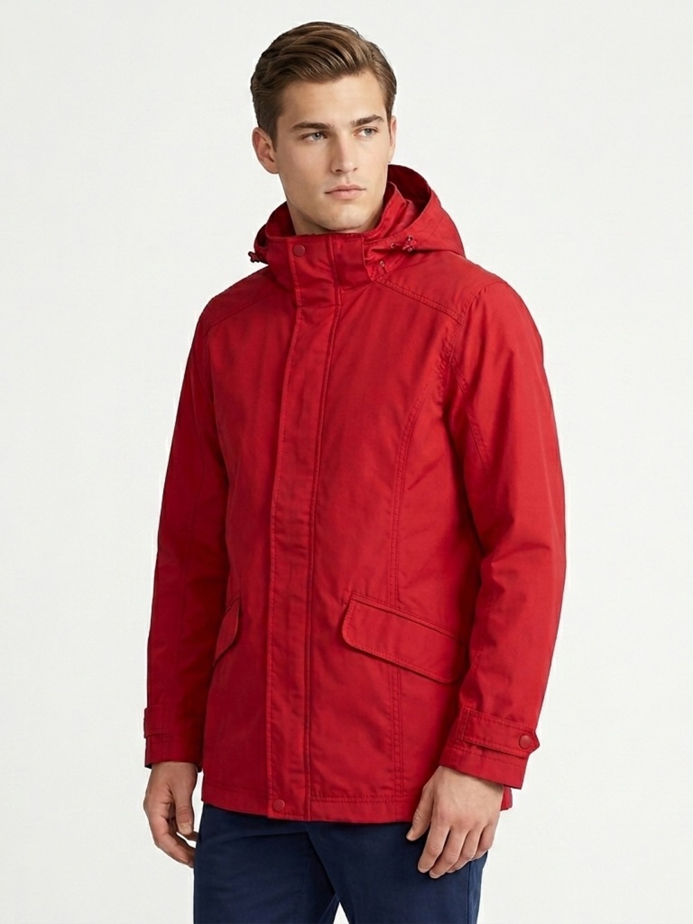 L.L. Bean H2OFF Rain Jacket Mesh Lined Hooded Microfiber Red Mens M